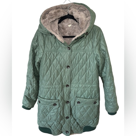 Korean Boutique Quilted Hooded Coat Faux Fur Green M Dongdaemun Adjustable Waist - Picture 3 of 14